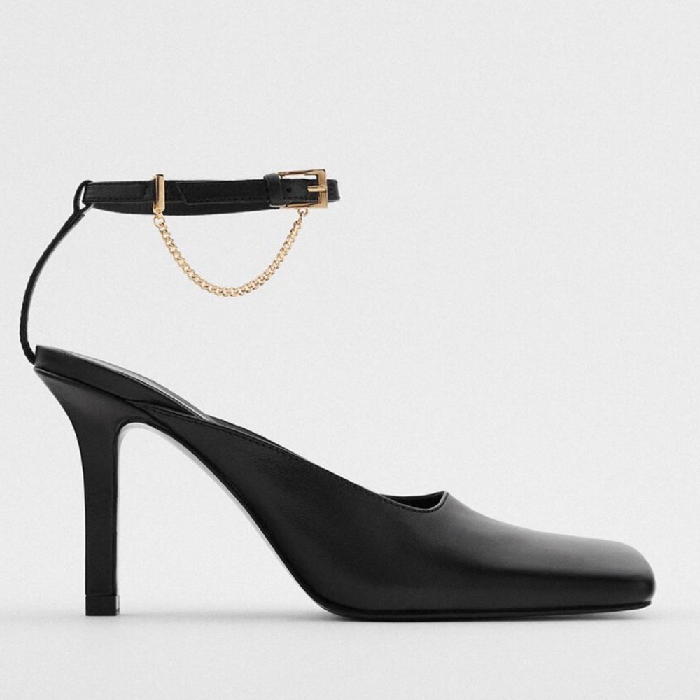 Zara square toe leather heel